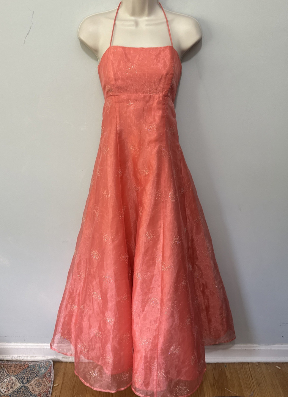 Vintage Zum Zum Dress 7/8 Pink Maxi Gown Glitter Taffeta Y2K Formal Prom HoCo